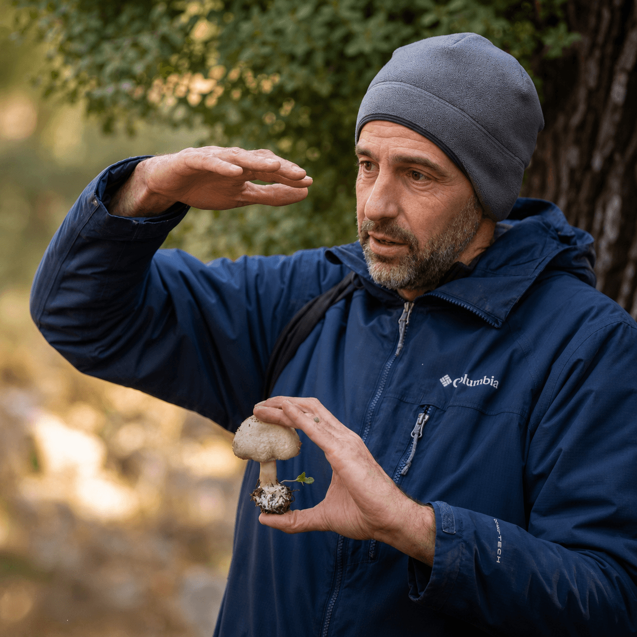 רועי סטופל מסביר על זיהוי פטריות במהלך סיור ליקוט ביער